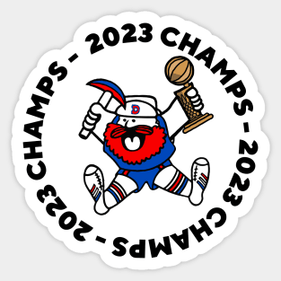 Denver Nuggets Finals Maxie Miner Holding Championship Trophy with Circular Champs 2023 Text Sticker